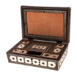 AN INDIAN SADELI MOSAIC INLAID SEWING BOX, CIRCA 1830 NOT SUITABLE FOR EXPORT, of rectangular