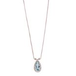 AN AQUAMARINE AND DIAMOND PENDANT centred with a pear-shaped mixed-cut aquamarine weighing