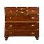 A TEAK MILITARY CHEST, 19TH CENTURY in two parts, the rectangular top above a pair of central