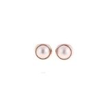 A PAIR OF MABÉ PEARL EAR STUDS each mabé pearl within a plain 9ct white gold surround, impressed