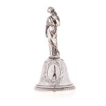 A 19TH CENTURY FRENCH SILVER DINNER BELL the bell with vacant foliate cartouche, the rim chased with
