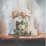 Nasim Shams Bijari (Iranian 1981-) ROSES STILL LIFE signed watercolour on paper 23,5 by 23,5cm