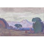 Jacob Hendrik Pierneef (South African 1886-1957) A VIEW OF MOUNTAINS AT DUSK signed and dated 29