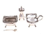 AN ELIZABETH II THREE-PIECE SILVER CRUET SET, COOPER BROTHERS & SONS, SHEFFIELD, 1965 comprising: