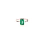 AN EMERALD AND DIAMOND RING claw-set with an emerald-cut emerald weighing approximately 2.17cts, the