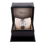 A LADY'S STAINLESS STEEL WRISTWATCH, CHOPARD HAPPY SPORT quartz, the rectangular white dial with