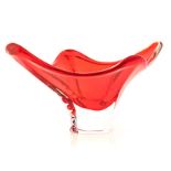 A MURANO RED AND CLEAR-GLASS BOWL, 1960s of organic quatrefoil outline with pulled corners, opposing