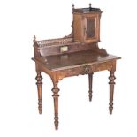 A TEAK WRITING TABLE, LATE 19TH/EARLY 20TH CENTURY in two parts, the outswept cornice above a