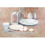 Adriaan Hendrik Boshoff (South African 1935-2007) EGGS & BOTTLES signed oil on canvas 50 by 75cm