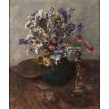 Frans David Oerder (South African 1867-1944) FLOWER STUDY WITH BRASS ORNAMENTS signed oil on