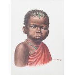 Gerard Bhengu (South African 1910-1990) YOUNG GIRL IN RED signed watercolour on paper 36,5 by 26cm