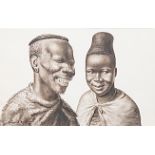 Gerard Bhengu (South African 1910-1990) MAN AND WOMAN signed watercolour on paper 24 by 38cm