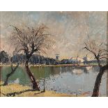 Terence John McCaw (South African 1913-1978) BENONI LAKE signed and dated 55 oil on board 40 by 50cm