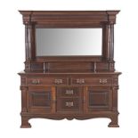 A MAHOGANY MIRROR-BACKED SIDE BOARD, LATE 19TH/EARLY 20TH CENTURY the moulded rectangular top