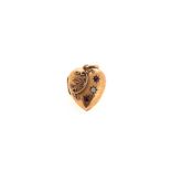 A 15CT GOLD LOCKET of heart form, opening to reveal two vacant compartments, the front embellished