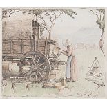 Willem Hermanus Coetzer (South African 1900-1983) OX WAGON etching with watercolour, signed in