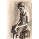 Iris Ampenberger (South African 1916-1981) VROU WAT SIT signed charcoal and ink on paper 35,5 by