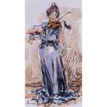 Adriaan Hendrik Boshoff (South African 1935-2007) VIOLINIST signed acrylic and charcoal on paper