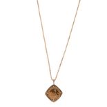 A COIN-MOUNTED PENDANT the 1/10 oz Kruger Rand mounted in a square frame; and A 9ct Gold Necklace,