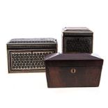 A GROUP OF INDIAN SADELI MOSAIC INLAID TEA CADDIES NOT SUITABLE FOR EXPORT, each of rectangular