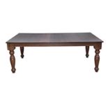 A MAHOGANY DINING ROOM TABLE, 20TH CENTURY the rectangular shaped top above a plain frieze