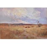 Christopher Tugwell (South African 1938-) HERDSMAN AND CATTLE IN THE VELD signed oil on board 50