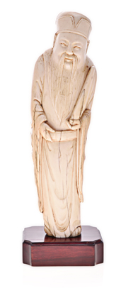 A CHINESE CARVED IVORY FIGURE OF LUXING, MING, 1368-1644 NOT SUITABLE FOR EXPORT the standing