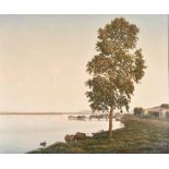 Lambert Kriedemann (South African 1951 -) VELDDRIF WATERFRONT WITH TREE signed oil on canvas 59 by