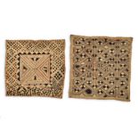 TWO KUBA CLOTHS each woven with a geometric design the larger 55 by 57cm (2)