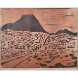 Alice Goldin (South African 1925-2016) SOUTH WEST LANDSCAPE woodcut printed in colours, signed,