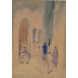 Nerine Constantia Desmond (South African 1908-1993) FIGURES WALKING DOWN AN ALLEY signed watercolour