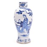 A CHINESE KANGXI-STYLE BLUE AND WHITE BALUSTER VASE, 19TH CENTURY painted on either side with a
