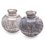 A PAIR OF VICTORIAN ENGRAVED SILVERED GLASS VASES, 19TH CENTURY each globular body engraved with