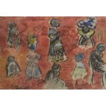 Alice Tennant (South African 1890-1976) EIGHT AFRICAN FIGURES signed mixed media on paper 17 by 25cm
