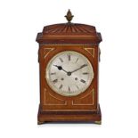 A REGENCY MAHOGANY AND BRASS INLAID MANTEL CLOCK BUYERS ARE ADVISED THAT A SERVICE IS RECOMMENDED