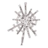 A DIAMOND BROOCH of abstract form, centred with a cluster of round brilliant-cut diamonds, with