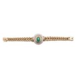 A DIAMOND AND EMERALD BRACELET, JENNA CLIFFORD the 18ct gold curb-link chain, centred with a