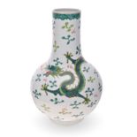 A LARGE CHINESE 'GREEN DRAGON' BOTTLE VASE, REPUBLICAN, 1912-1949 enamelled in a rich translucent