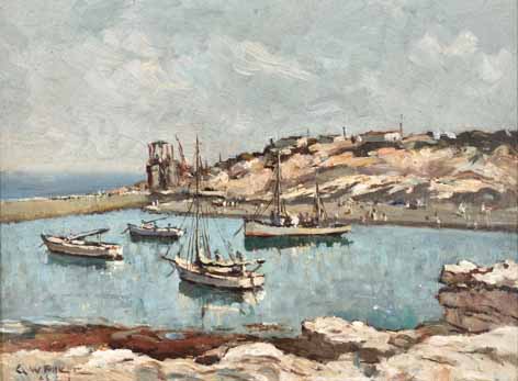 George William Pilkington (South African 1879-1958) BOATS IN THE HARBOUR signed and dated 46 oil