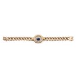 A SAPPHIRE AND DIAMOND BRACELET, JENNA CLIFFORD centred with a bezel-set cabochon-cut sapphire