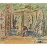 Alice Tennant (South African 1890-1976) PARK SCENE signed mixed media 21 by 24cm