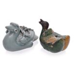 A CHINESE SANCAI-GLAZED 'DUCK' WATER DROPPER stopper lacking, original Sotheby's paper label, 8cm