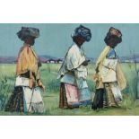 Jan (Johannes Wilhelmus) Dingemans (South African 1921-2001) THREE XHOSA WOMAN signed oil on board