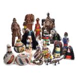 A BOX OF BEADED TRIBAL DOLLS including Himba, Zulu and Ndebele dolls; and Five Beaded Gourds (18)