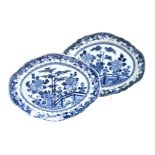 A PAIR OF CHINESE EXPORT BLUE AND WHITE PLATTERS, QIANLONG, 1736-1795 each of shaped oval outline,