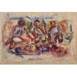 Eli Kobeli (South African 1932-1999) THREE FIGURES signed and dated 76 mixed media on board 50 by