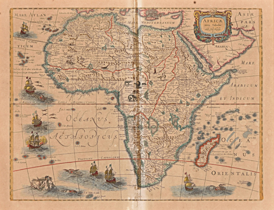 HONDIUS, H., 'AFRICAE NOVA TABULA', 1631 hand coloured engraving 41 by 54cm