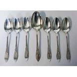 SEVEN DANISH SILVER SPOONS comprising: 6 tablespoons and a serving spoon, 271g in total (7)