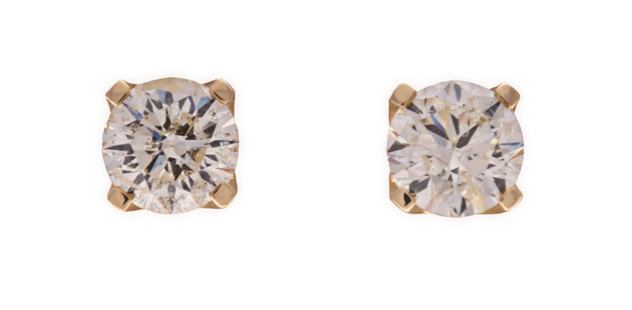 A PAIR OF DIAMOND EAR STUDS each claw-set with a round brilliant-cut diamond weighing 2.018cts and