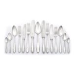 A SET OF ELECTROPLATE CUTLERY, GERMANY, WMF comprising: 6 table knives, 6 table forks, 8